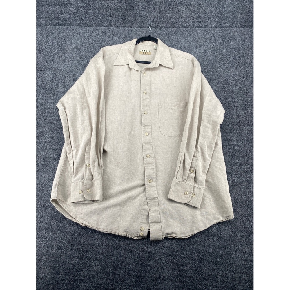 Trader Bay Linen Blend Button Up Shirt Mens Large Beige Tan Long Sleeve Casual